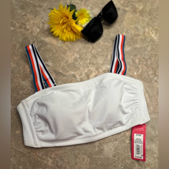 Juniors' Xhilaration Ribbed Bralette Bikini Top, White, swim top, D/DD, NWT - Picture 5 of 6